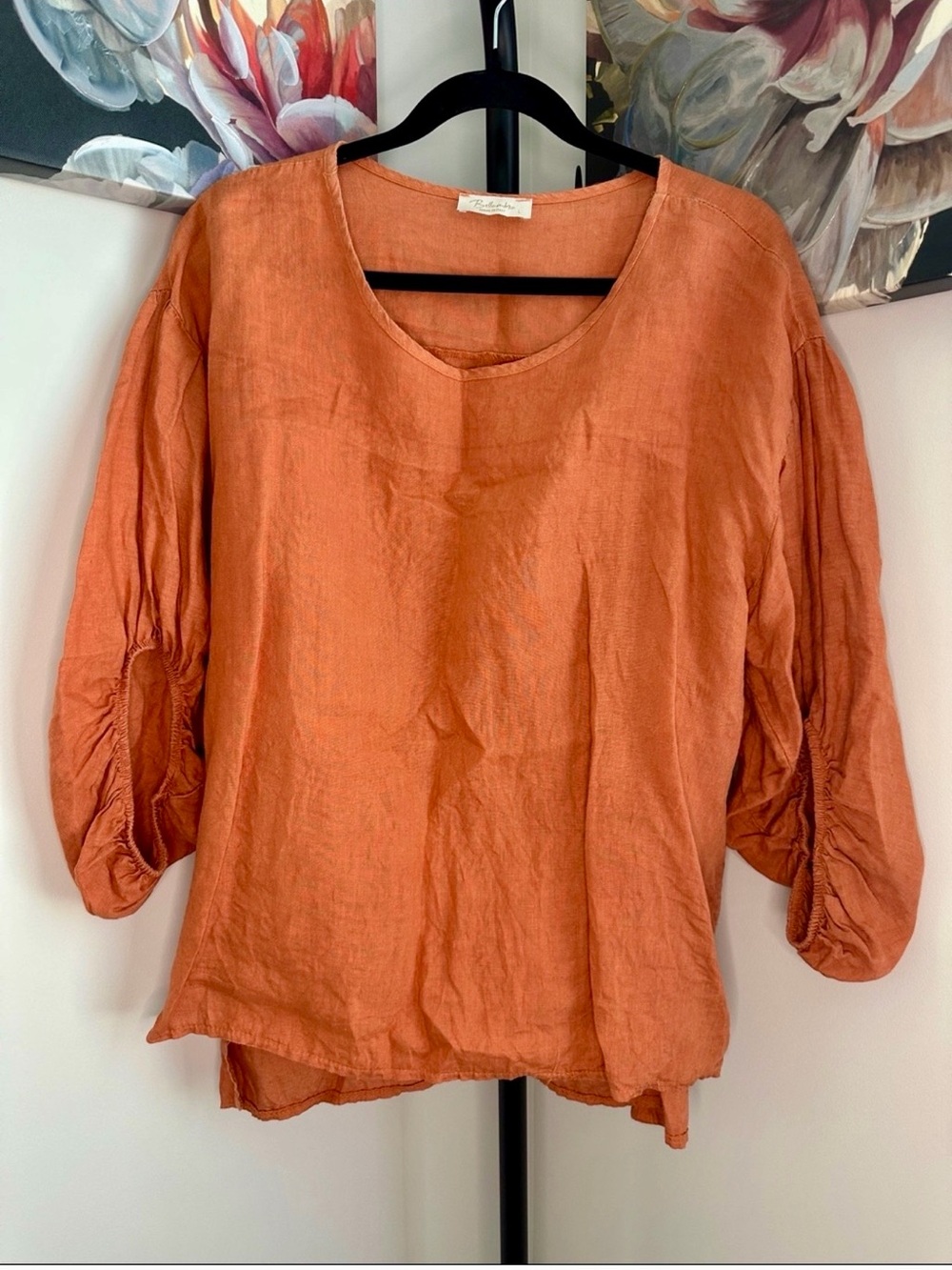 Bella Umbra (or Bellambra) 100% linen high-low tunic blouse in clay/terracotta
